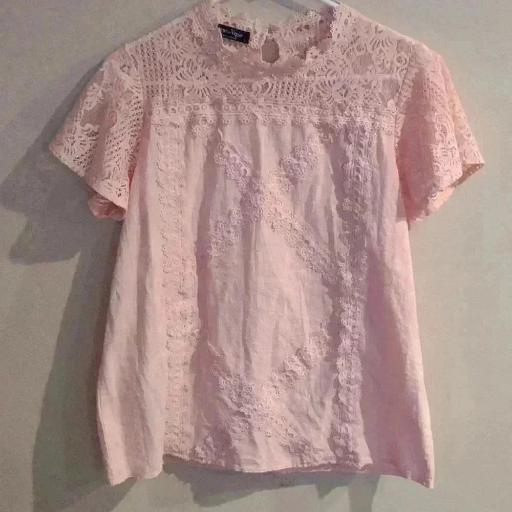 Coeur de Vague Women's‎ Large Short Sleeve pink Lace Top